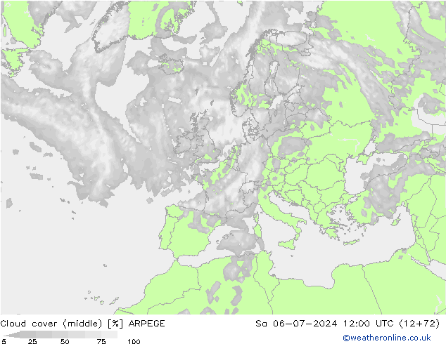 Bewolking (Middelb.) ARPEGE za 06.07.2024 12 UTC