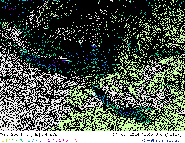 Wind 850 hPa ARPEGE do 04.07.2024 12 UTC