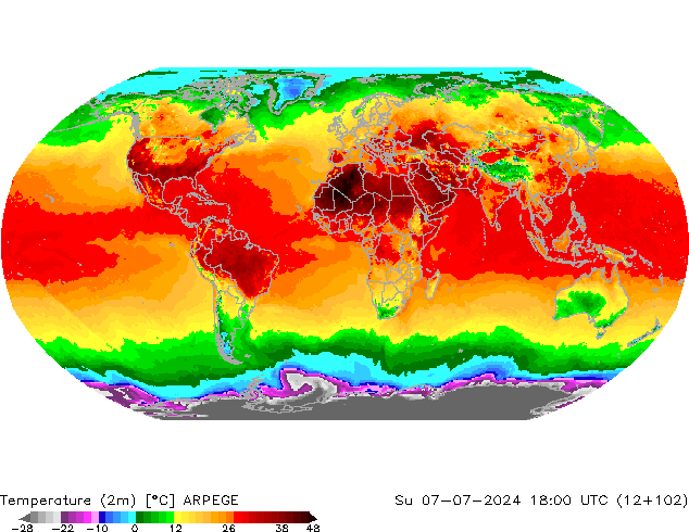 温度图 ARPEGE 星期日 07.07.2024 18 UTC