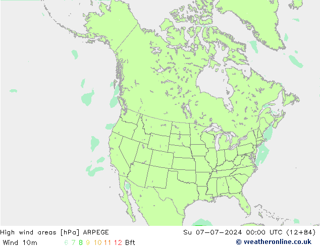 Windvelden ARPEGE zo 07.07.2024 00 UTC