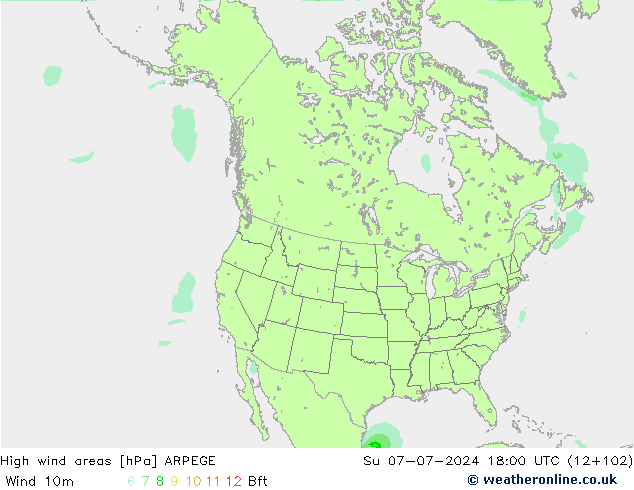 Windvelden ARPEGE zo 07.07.2024 18 UTC