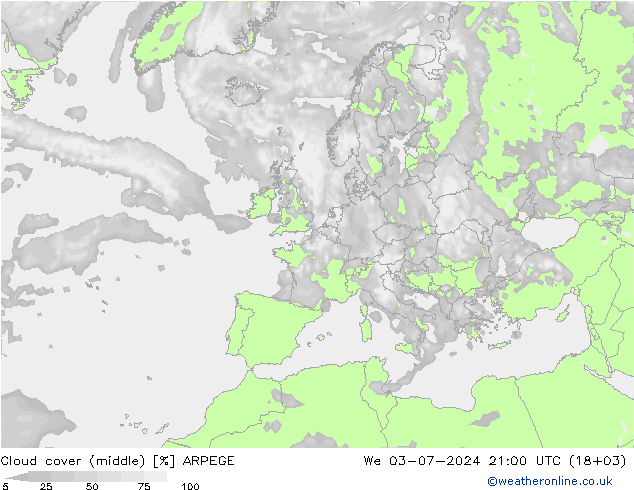 Bewolking (Middelb.) ARPEGE wo 03.07.2024 21 UTC