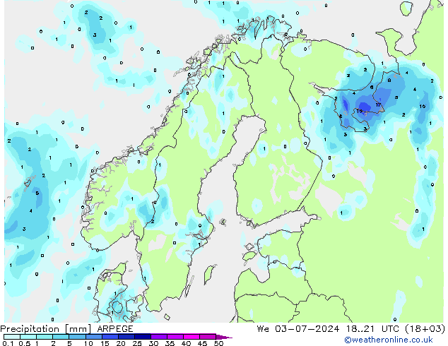 降水 ARPEGE 星期三 03.07.2024 21 UTC