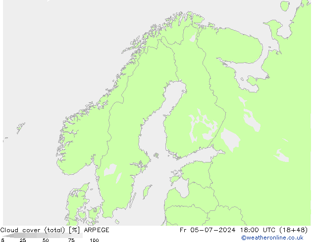 Bewolking (Totaal) ARPEGE vr 05.07.2024 18 UTC