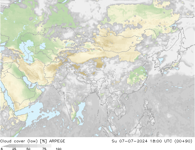 Bewolking (Laag) ARPEGE zo 07.07.2024 18 UTC