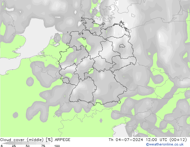 Bewolking (Middelb.) ARPEGE do 04.07.2024 12 UTC