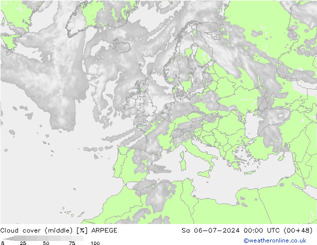 Bewolking (Middelb.) ARPEGE za 06.07.2024 00 UTC
