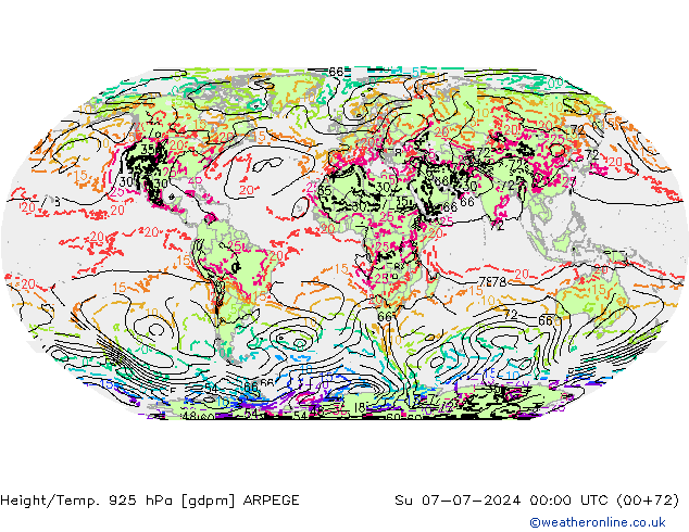 Hoogte/Temp. 925 hPa ARPEGE zo 07.07.2024 00 UTC