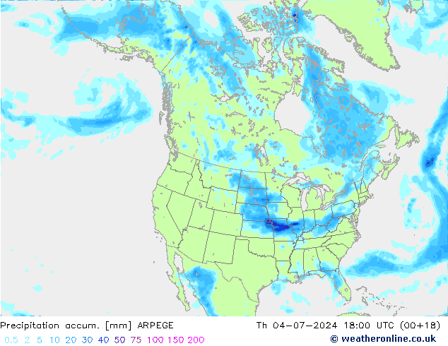 Totale neerslag ARPEGE do 04.07.2024 18 UTC