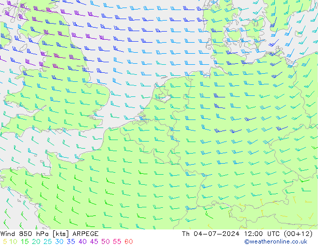 风 850 hPa ARPEGE 星期四 04.07.2024 12 UTC