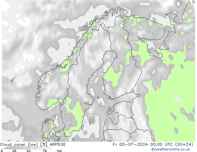 Bewolking (Laag) ARPEGE vr 05.07.2024 00 UTC
