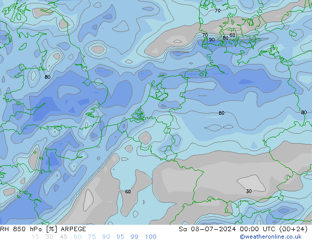 RV 850 hPa ARPEGE za 06.07.2024 00 UTC