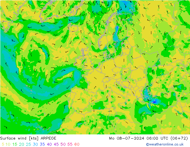 风 10 米 ARPEGE 星期一 08.07.2024 06 UTC