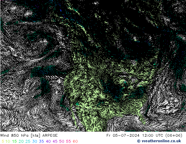 风 850 hPa ARPEGE 星期五 05.07.2024 12 UTC