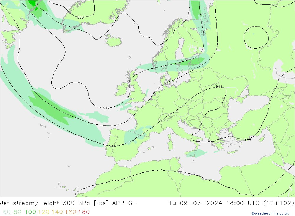 高速氣流 ARPEGE 星期二 09.07.2024 18 UTC