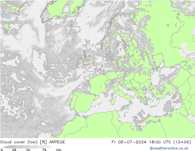 Bewolking (Laag) ARPEGE vr 05.07.2024 18 UTC