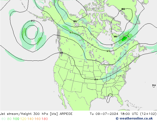Straalstroom ARPEGE di 09.07.2024 18 UTC