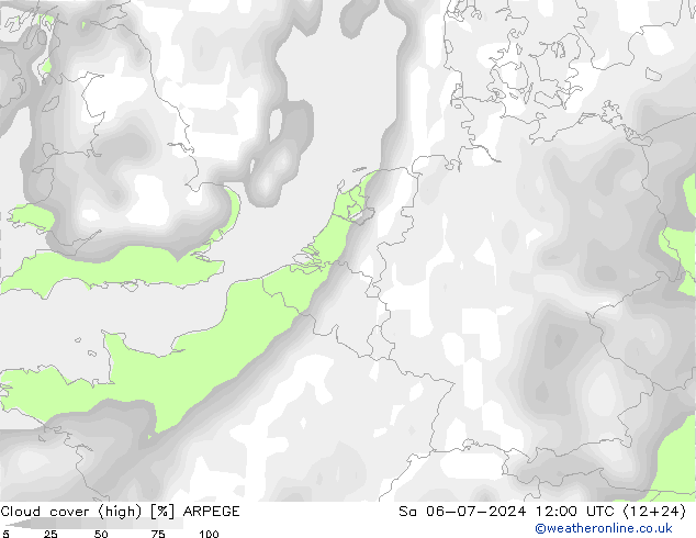 Bewolking (Hoog) ARPEGE za 06.07.2024 12 UTC