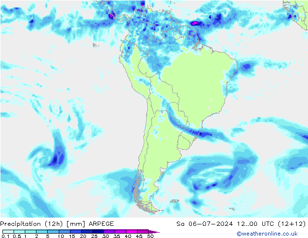 Totale neerslag (12h) ARPEGE za 06.07.2024 00 UTC
