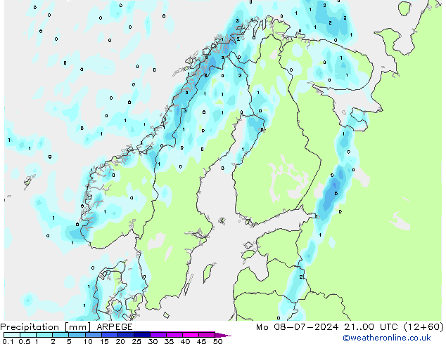 Neerslag ARPEGE ma 08.07.2024 00 UTC