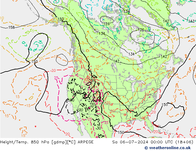 Hoogte/Temp. 850 hPa ARPEGE za 06.07.2024 00 UTC
