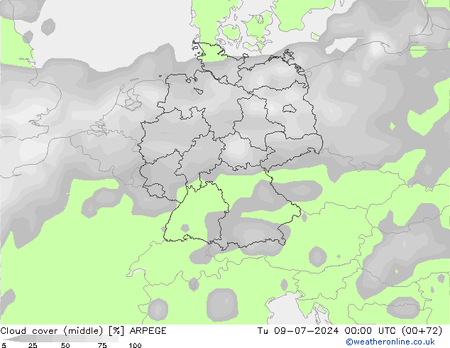 Bewolking (Middelb.) ARPEGE di 09.07.2024 00 UTC