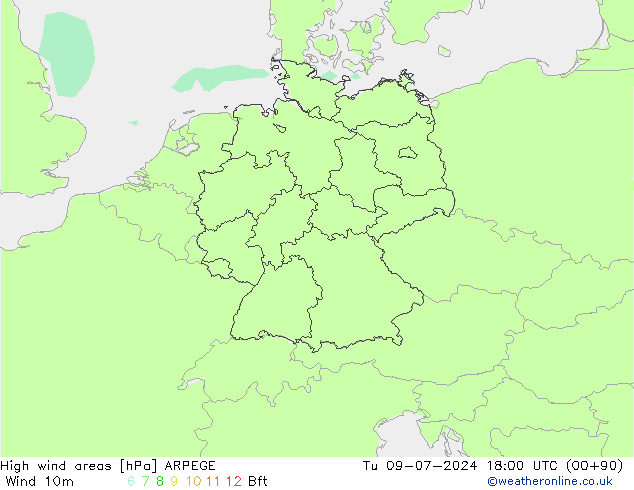 Windvelden ARPEGE di 09.07.2024 18 UTC