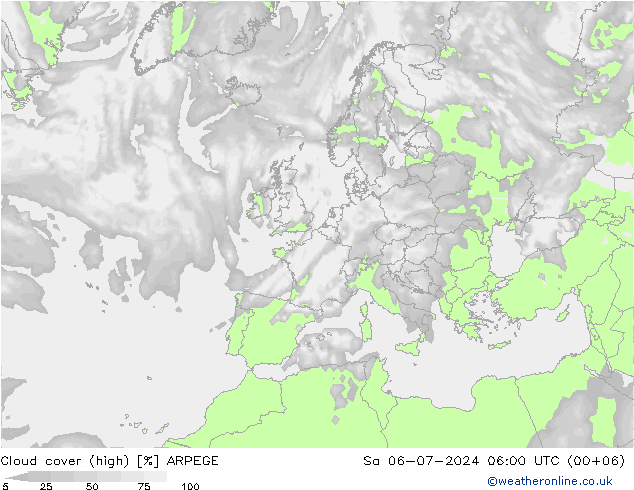 Bewolking (Hoog) ARPEGE za 06.07.2024 06 UTC