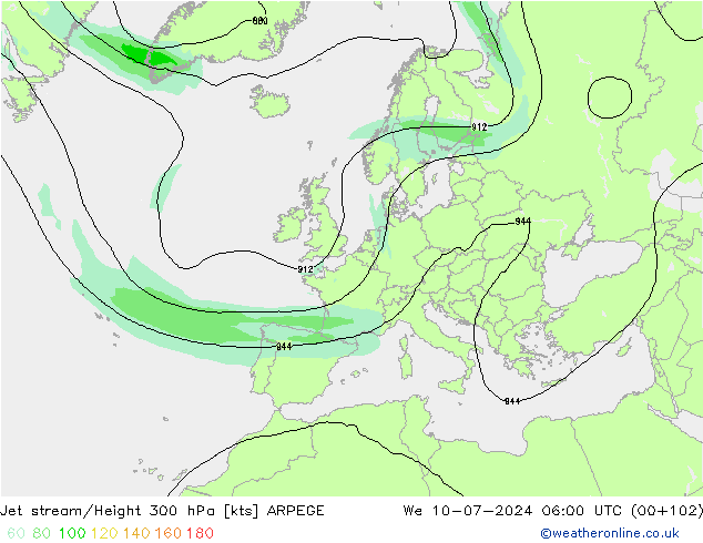 Straalstroom ARPEGE wo 10.07.2024 06 UTC