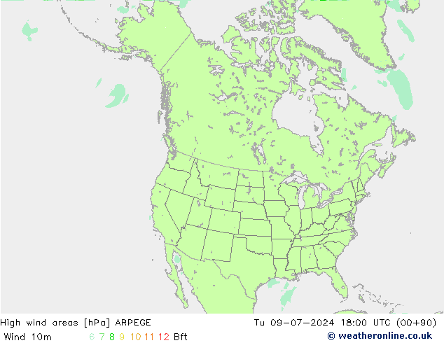 Windvelden ARPEGE di 09.07.2024 18 UTC