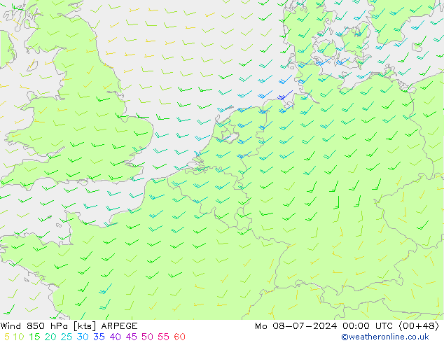 Wind 850 hPa ARPEGE ma 08.07.2024 00 UTC