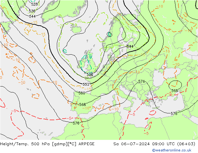 Hoogte/Temp. 500 hPa ARPEGE za 06.07.2024 09 UTC