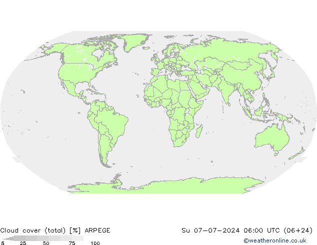 Bewolking (Totaal) ARPEGE zo 07.07.2024 06 UTC