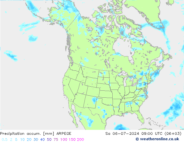 Totale neerslag ARPEGE za 06.07.2024 09 UTC