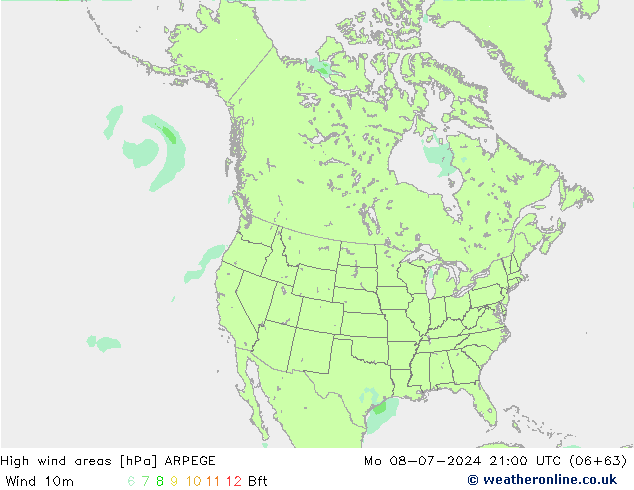Windvelden ARPEGE ma 08.07.2024 21 UTC