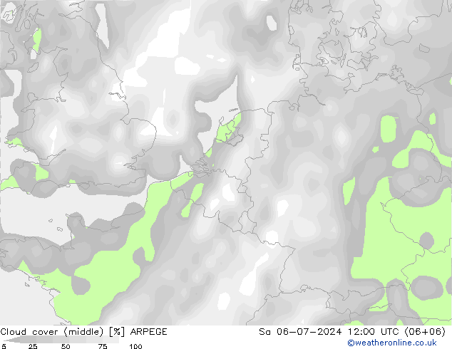 Bewolking (Middelb.) ARPEGE za 06.07.2024 12 UTC
