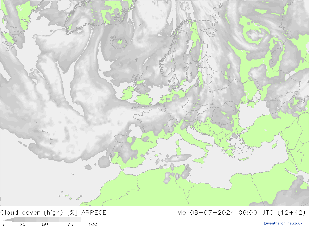 Bewolking (Hoog) ARPEGE ma 08.07.2024 06 UTC