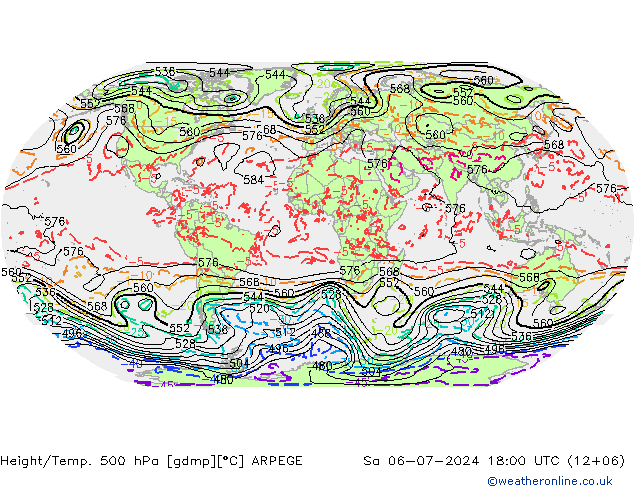 Hoogte/Temp. 500 hPa ARPEGE za 06.07.2024 18 UTC