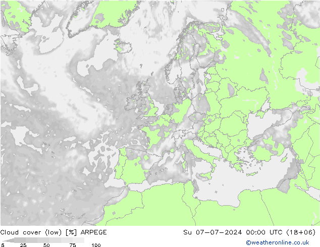 云 (低) ARPEGE 星期日 07.07.2024 00 UTC