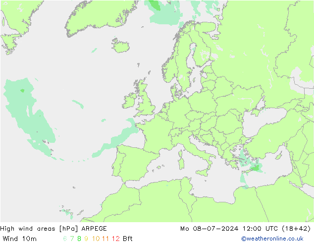 Windvelden ARPEGE ma 08.07.2024 12 UTC