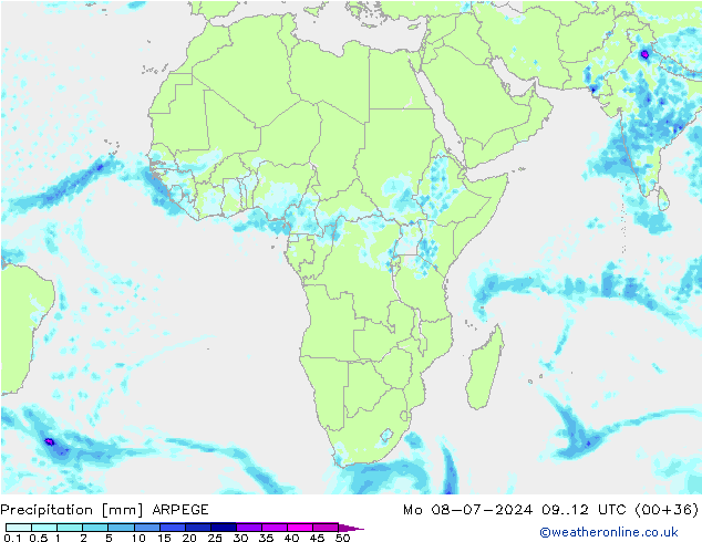 Neerslag ARPEGE ma 08.07.2024 12 UTC