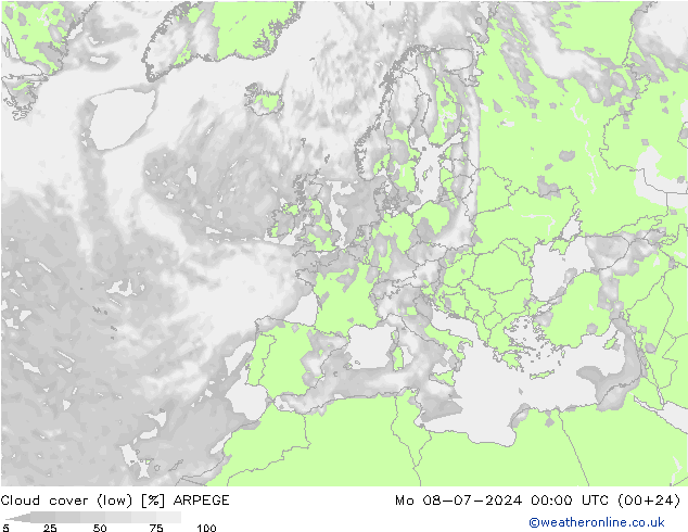 云 (低) ARPEGE 星期一 08.07.2024 00 UTC