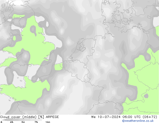 Bewolking (Middelb.) ARPEGE wo 10.07.2024 06 UTC