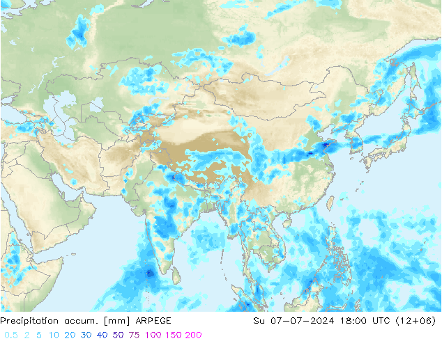 Totale neerslag ARPEGE zo 07.07.2024 18 UTC