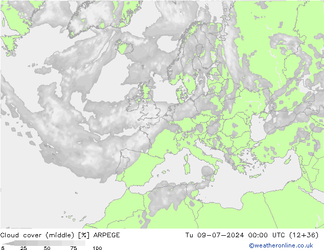 云 (中) ARPEGE 星期二 09.07.2024 00 UTC