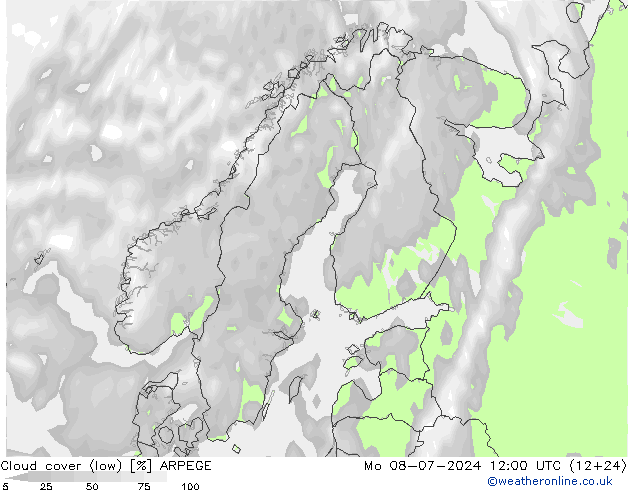 Bewolking (Laag) ARPEGE ma 08.07.2024 12 UTC