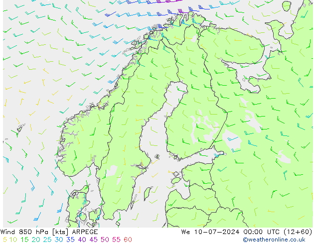风 850 hPa ARPEGE 星期三 10.07.2024 00 UTC