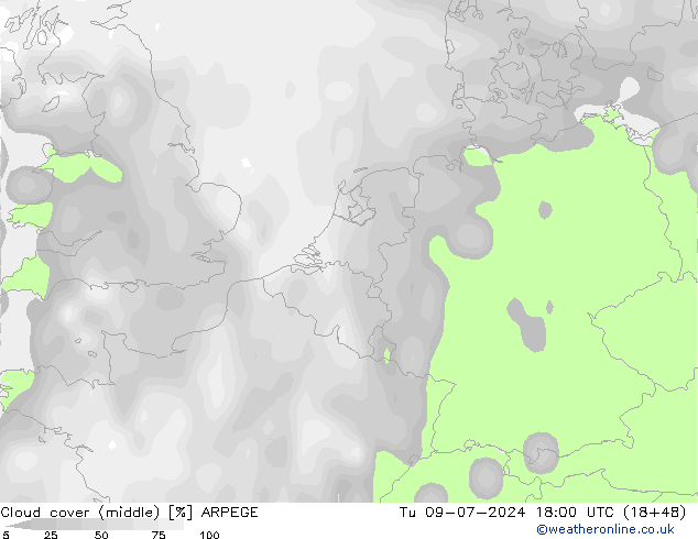 云 (中) ARPEGE 星期二 09.07.2024 18 UTC
