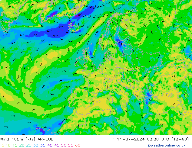 风 100m ARPEGE 星期四 11.07.2024 00 UTC