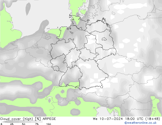 Bewolking (Hoog) ARPEGE wo 10.07.2024 18 UTC